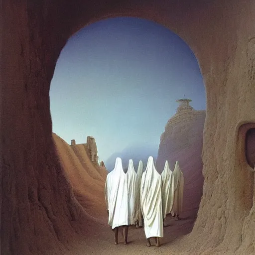 Prompt: a creepy 8K RESOLUTION OIL PAINTING OF an african moor wearing white robes in the valley of the kings, BY Zdzislaw Beksinski and thomas blackshear in surreal style