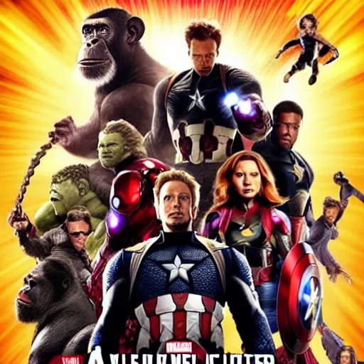 Image similar to Avengers poster but with chimpanzees