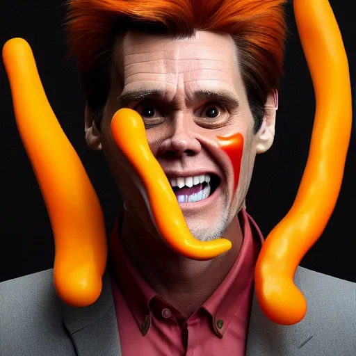 Image similar to jim carrey is fused into a slim jim, hyperdetailed, artstation, cgsociety, 8 k