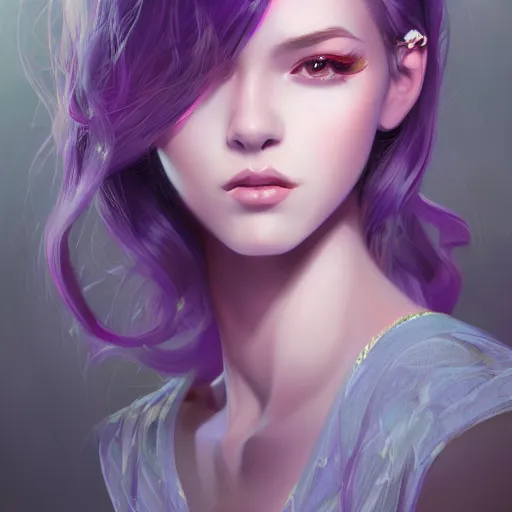 Image similar to teen girl, violet hair, gorgeous, amazing, elegant, intricate, highly detailed, digital painting, artstation, concept art, sharp focus, illustration, art by Ross tran