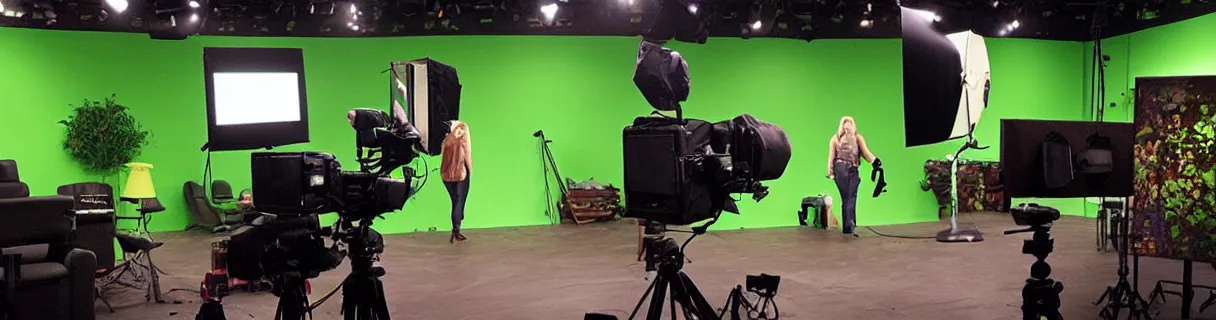 Image similar to photo of a movie set with a green screen, studio, movie set, realistic, studio lighting