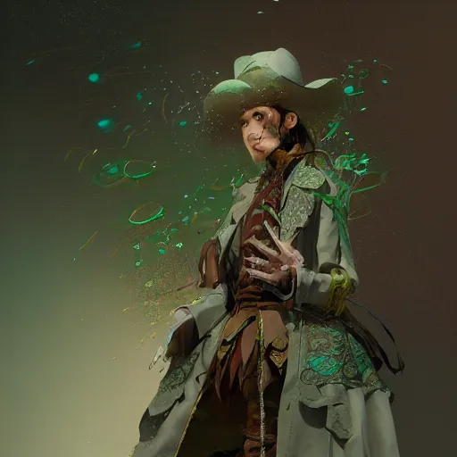 Prompt: dressed in a western fantasy bard style costume design, green tones, design by cory loftis, fenghua zhong, ryohei hase, ismail inceoglu and ruan jia. artstation, volumetric light, detailed, photorealistic, fantasy, rendered in octane