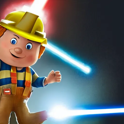 Image similar to bob the builder holding a lightsaber
