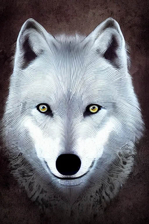 Prompt: a white wolf screen lock art.