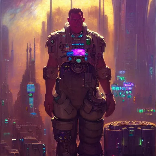 Image similar to portrait sully from monsters inc. spaceship futuristic city. shadowrun cyberpunk fantasy d & d painting by gaston bussiere craig mullins jc leyendecker gustav klimt artgerm greg rutkowski john berkey, bergey, craig mullins, ruan jia, raymond swanland, tom lovell