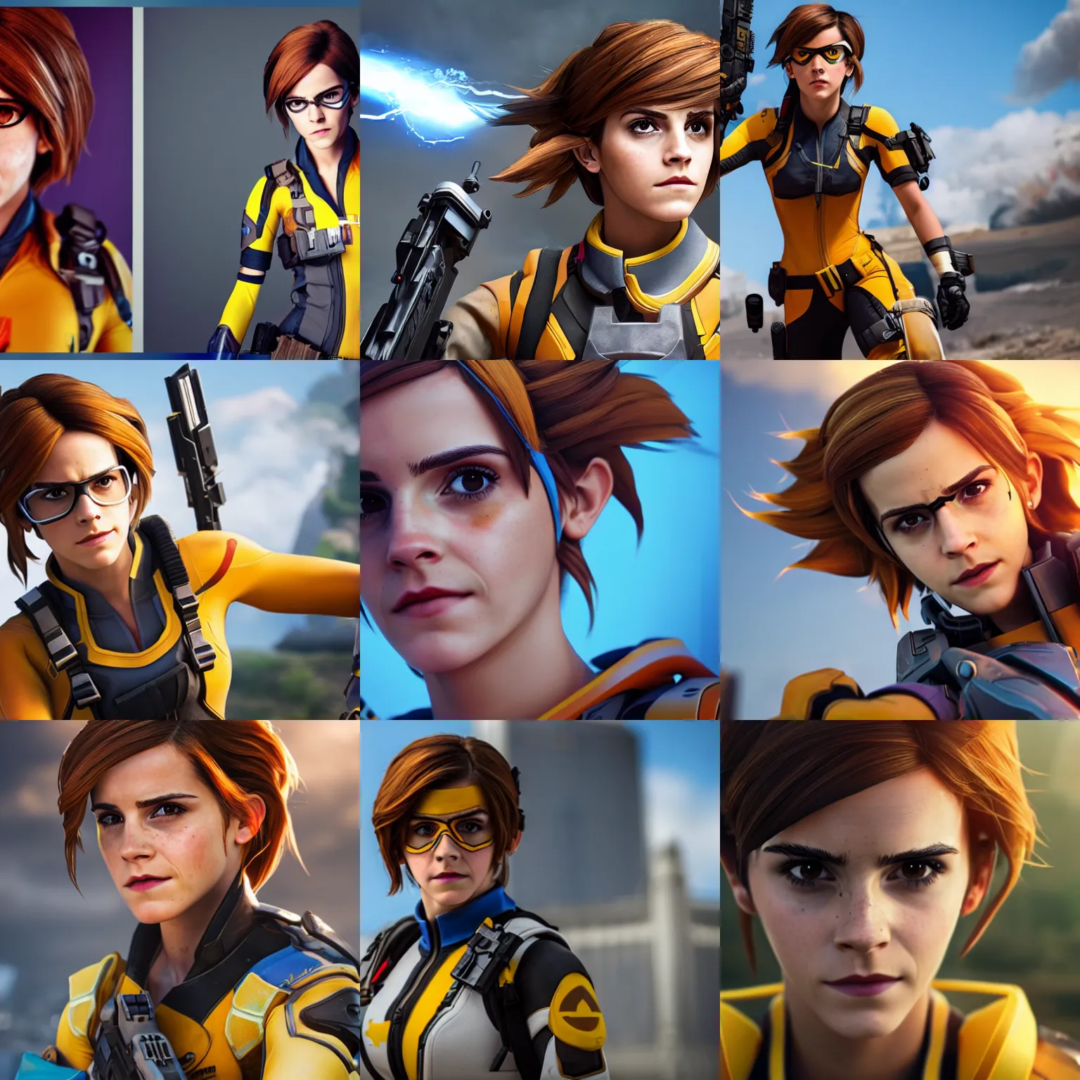 Prompt: still of emma watson as tracer from overwatch, ultra realistic, cosplay, 4 k