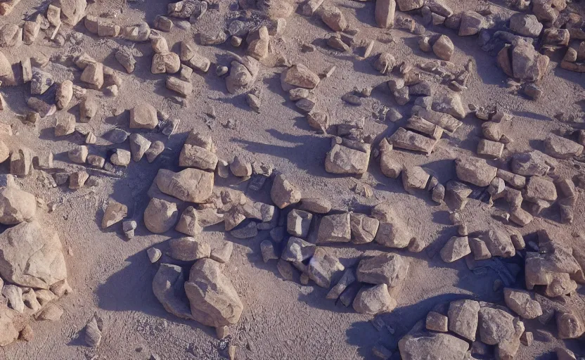 Image similar to high quality 2000s historic footage of a labyrinth in the desert with giant marble walls, color aerial photo drone, Cinestill 800t, heavy grainy picture, very detailed, high quality, 4k panoramic