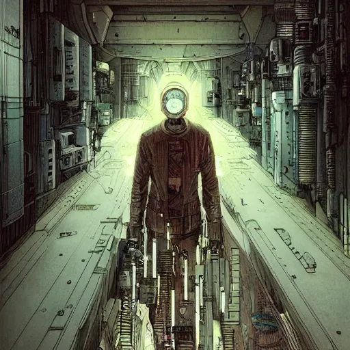 Prompt: Digital portrait of a Ghost in the machine by Enki Bilal and moebius, cyberpunk, impressive perspective, masterpiece