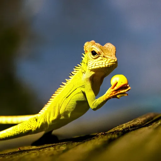Prompt: a lizard in a battle with a lemon, fighting, cinematic