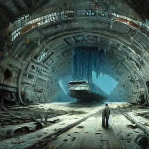 Image similar to shipwrecked soviet submarine interior, movie still, cinematic Eastman 5384 film, dark fantasy, intricate, smooth, artstation, Wayne Barlowe, zdislav beksinski