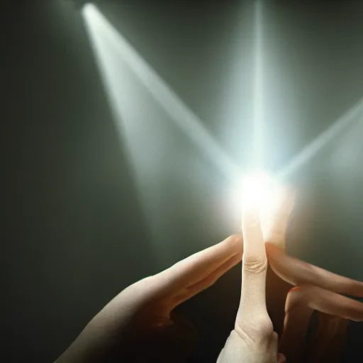 Image similar to a huge hand reaching down through a blinding light, full frame, cinematic light , unreal engine,