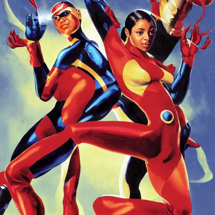 Image similar to sade adu as cyclops from x-men, painting by alex ross,