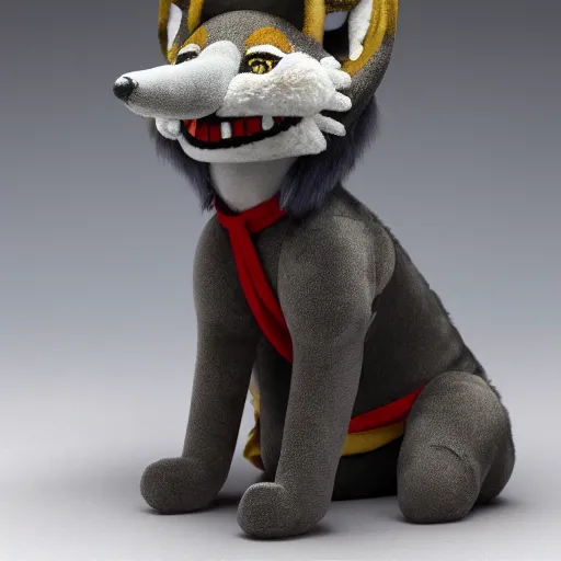 Image similar to cute fumo plush of the wolf priestess of the jungle temple, canine shrine maiden, vray