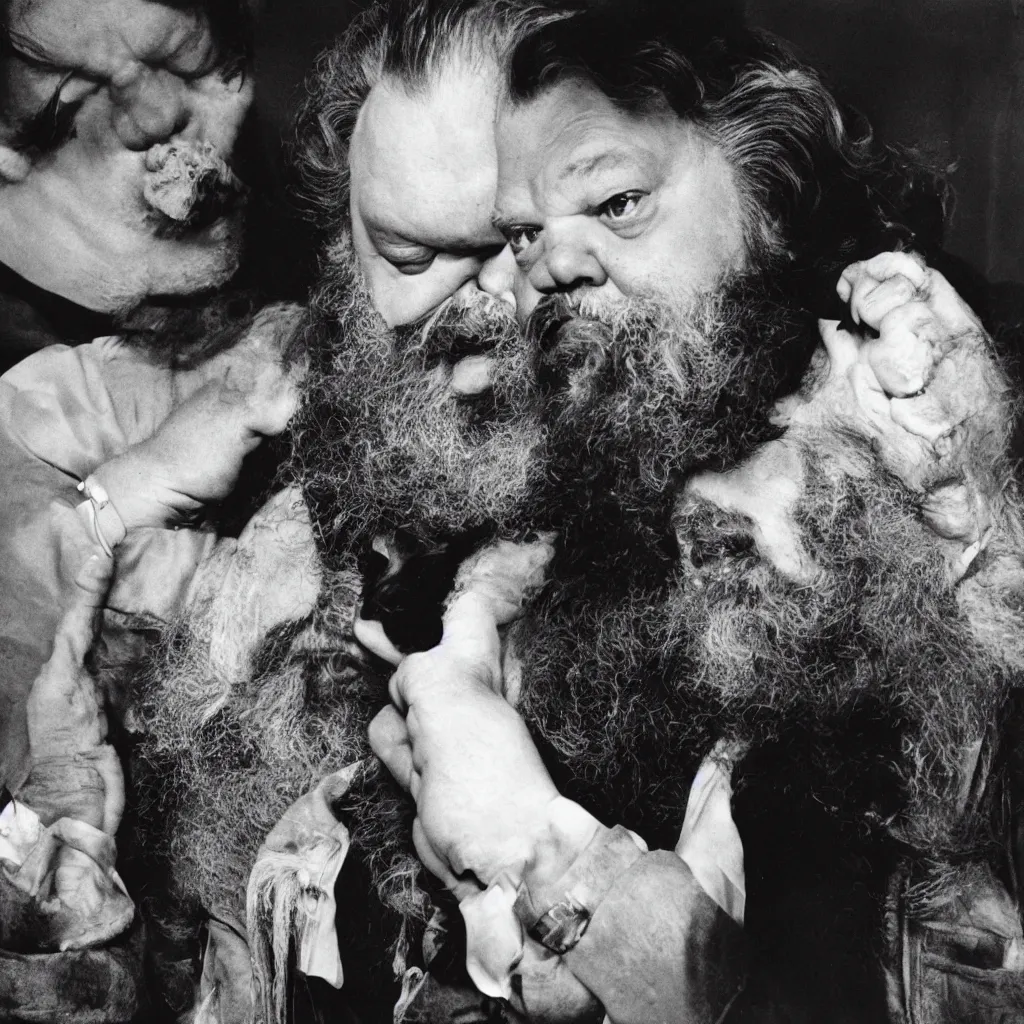 Image similar to An Alec Soth portrait photo of Orson Welles as Falstaff