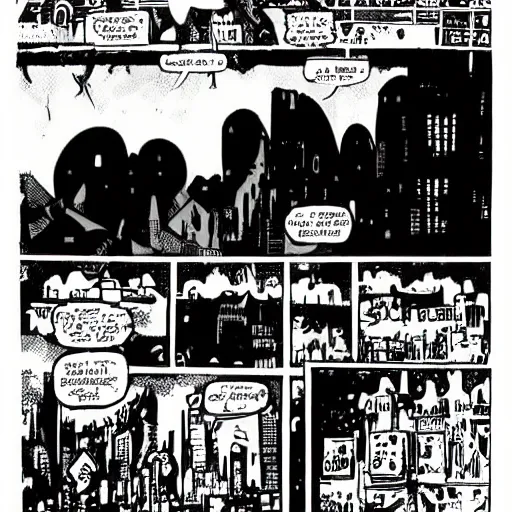 Image similar to landscape of apocalypse city comic book artsyle illustration by mike mignola