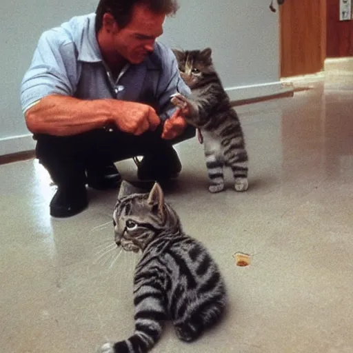 Image similar to the Terminator petting a cute kitten