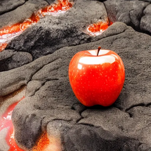 Image similar to apple swimming on lava, 8k, high detailed