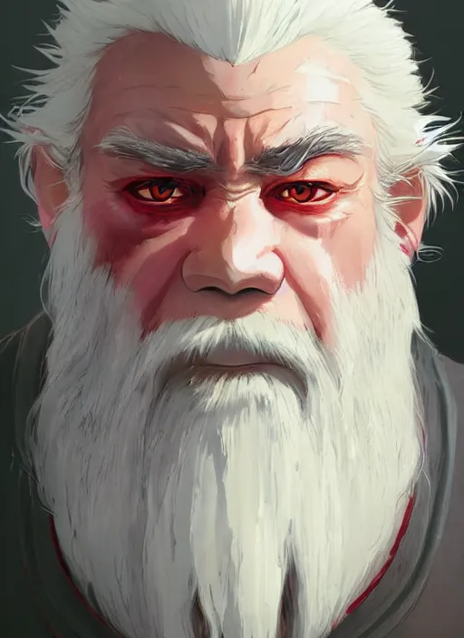 Prompt: dwarf with white hair, red iris, red eyes, long beard, pale snow white skin, full body character portrait, colorful, highly detailed, digital art by studio ghibli and greg rutkowski and takehiko inoue