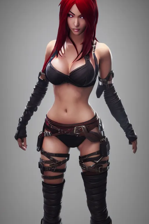 Image similar to Katarina from League of Legends, photorealistic full body, unreal engine 5, hyperrealistic, highly detailed, realistic