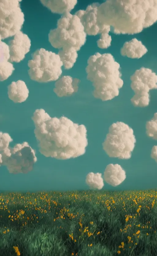 Prompt: flowers as clouds, soft render, volumetric lighting, 3d grainy surreal aesthetic illustration