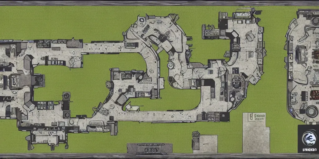 Prompt: architectural floor plan gears of war map hybrid halo map, symmetrical outpost, award winning design