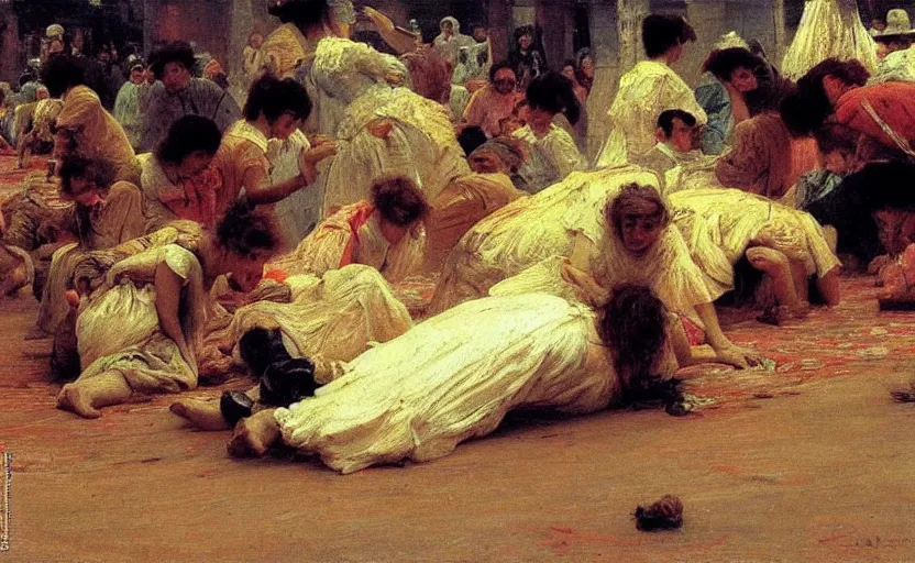 Image similar to high quality high detail painting by ilya repin, people crawling on the floor, hd