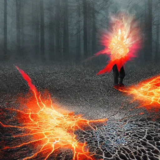 Image similar to extremely realistic Pulsing elemental Virtues figure infused with crystalline fire Painting by Erik Johansson