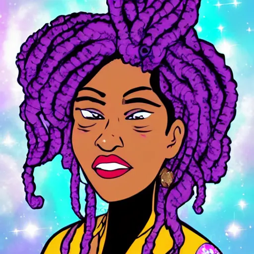 black woman with purple dreads in space in the style | Stable Diffusion