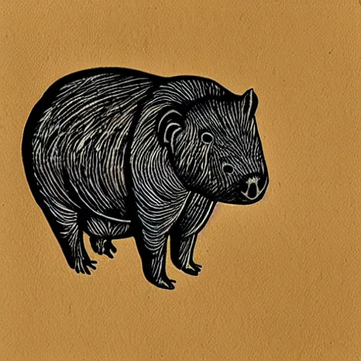 Prompt: capybara doing math, linocut print