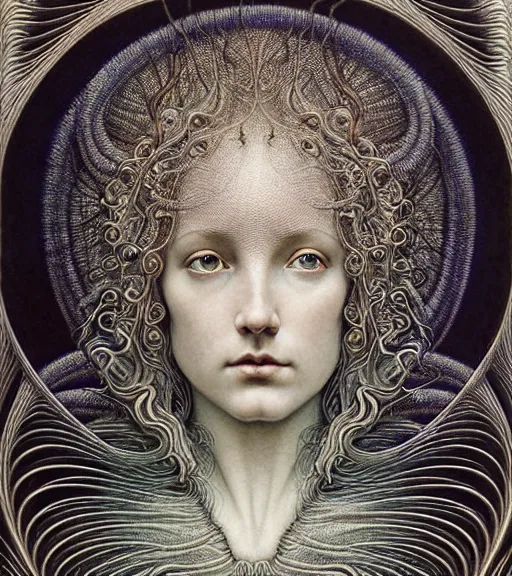 Image similar to detailed realistic beautiful lightning goddess face portrait by jean delville, gustave dore, iris van herpen and marco mazzoni, art forms of nature by ernst haeckel, art nouveau, symbolist, visionary, gothic, neo - gothic, pre - raphaelite, fractal lace, intricate alien botanicals, ai biodiversity, surreality, hyperdetailed ultrasharp octane render