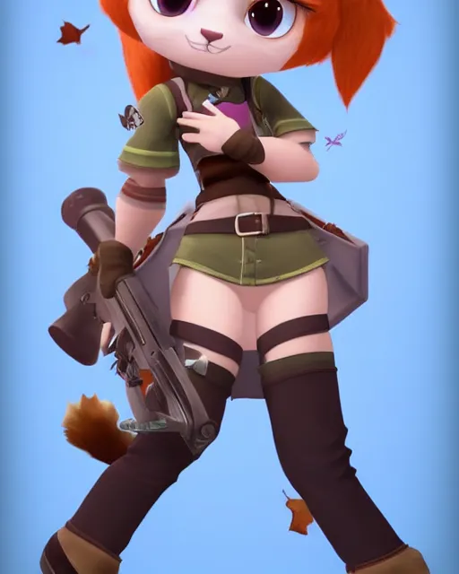 Image similar to female furry mini cute style, highly detailed, rendered, ray - tracing, cgi animated, 3 d demo reel avatar, style of maple story and zootopia, maple story gun girl, fox from league of legends chibi, soft shade, soft lighting