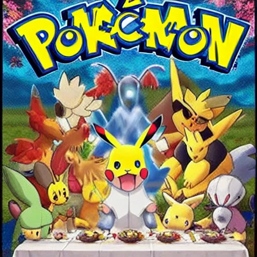 Image similar to pokemon in the style of the last supper