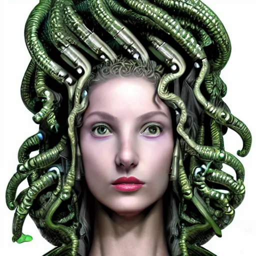 Image similar to portrait of gorgon medusa with cybernetic implants, highly detailed, cinematic quality, 8k