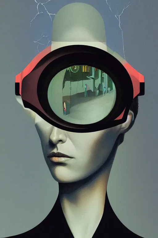 Image similar to woman wearing oculus and digital glitch head edward hopper and james gilleard, zdzislaw beksisnski, higly detailed