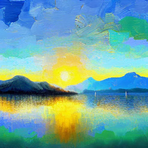 Image similar to a beautiful impasto oil painting of lake chiemsee, digital art