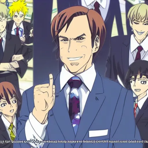 Prompt: saul goodman in an anime world