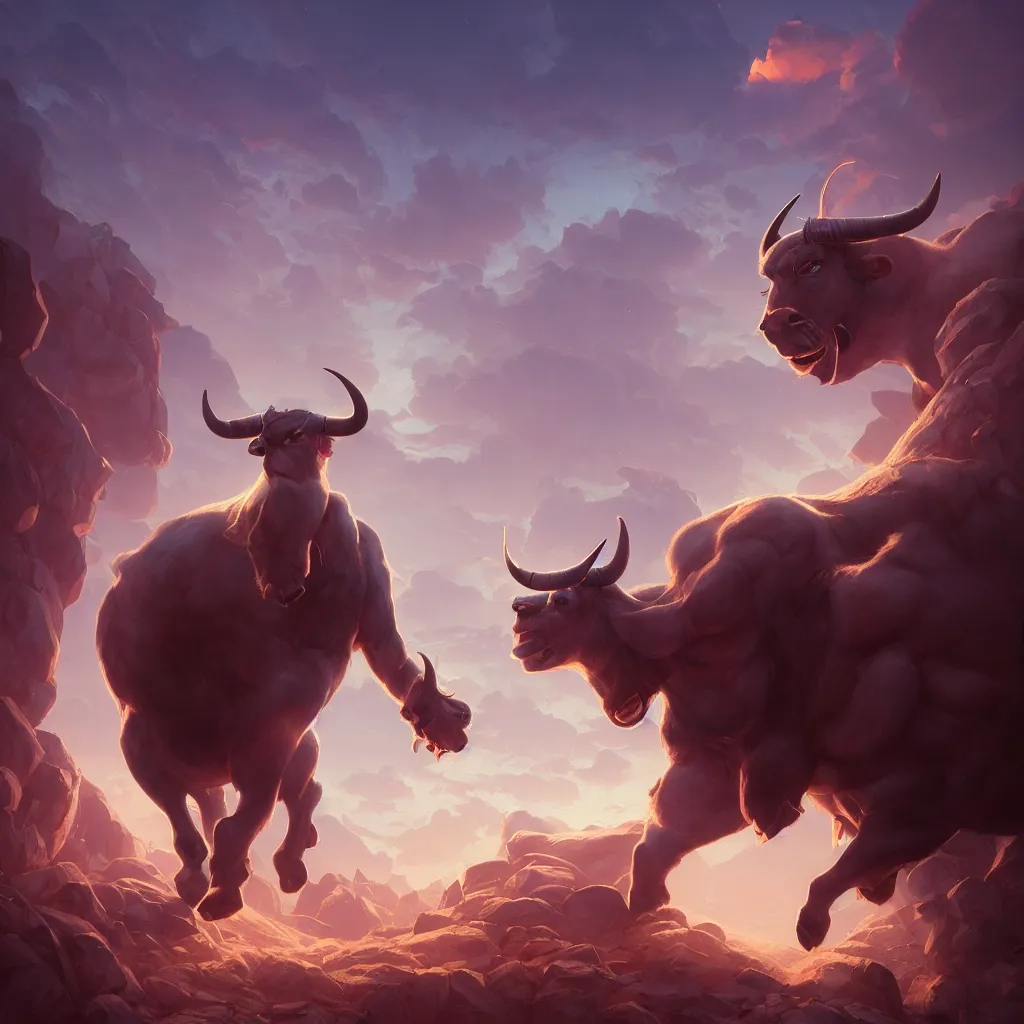 Image similar to portrait of a minotaur, an antropomorphic creature with a bull face, dark hair, mattepainting concept blizzard pixar maya engine on cold night stylized background splash comics global illumination lighting artstation lois van baarle, ilya kuvshinov, rossdraws