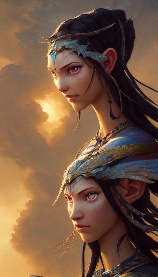 Image similar to highly detailed portrait of beautiful female warrior in avatar, dynamic pose, stephen bliss, unreal engine, fantasy art by greg rutkowski, loish, rhads, ferdinand knab, makoto shinkai and lois van baarle, ilya kuvshinov, rossdraws, tom bagshaw, global illumination, radiant light, detailed and intricate environment