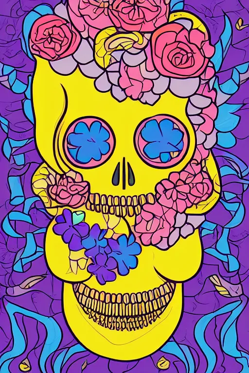 Image similar to portrait of a flower skeletor girl, art by milka oxana, sticker, colorful, illustration, highly detailed, simple, smooth and clean vector curves, no jagged lines, vector art, smooth