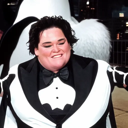 Prompt: Rosie O'Donnell as the penguin from batman