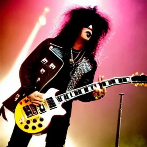 Image similar to A very cool picture of Slash from Guns n’ Roses playing guitar on his Les Paul