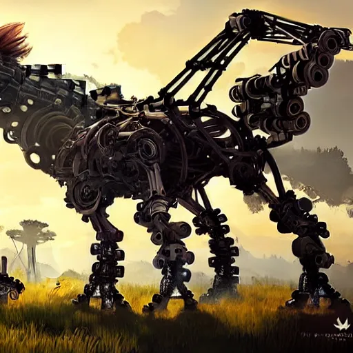 Image similar to artwork by horizon zero dawn of many machine creatures