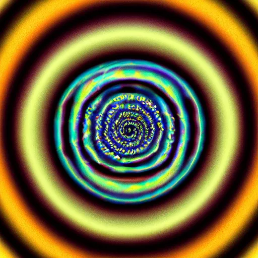 Image similar to an ominous sphere made of eyes phyllotaxis spiral psychedelic chromatic aberration hd