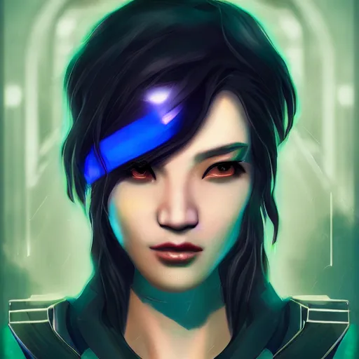 Image similar to a beautiful portrait of a cyberpunk rogue by kim hyun joo, neon ambience, trending on artstation