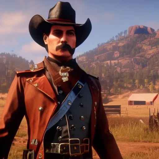 Image similar to Film still of Freddy Mercury, from Red Dead Redemption 2 (2018 video game)