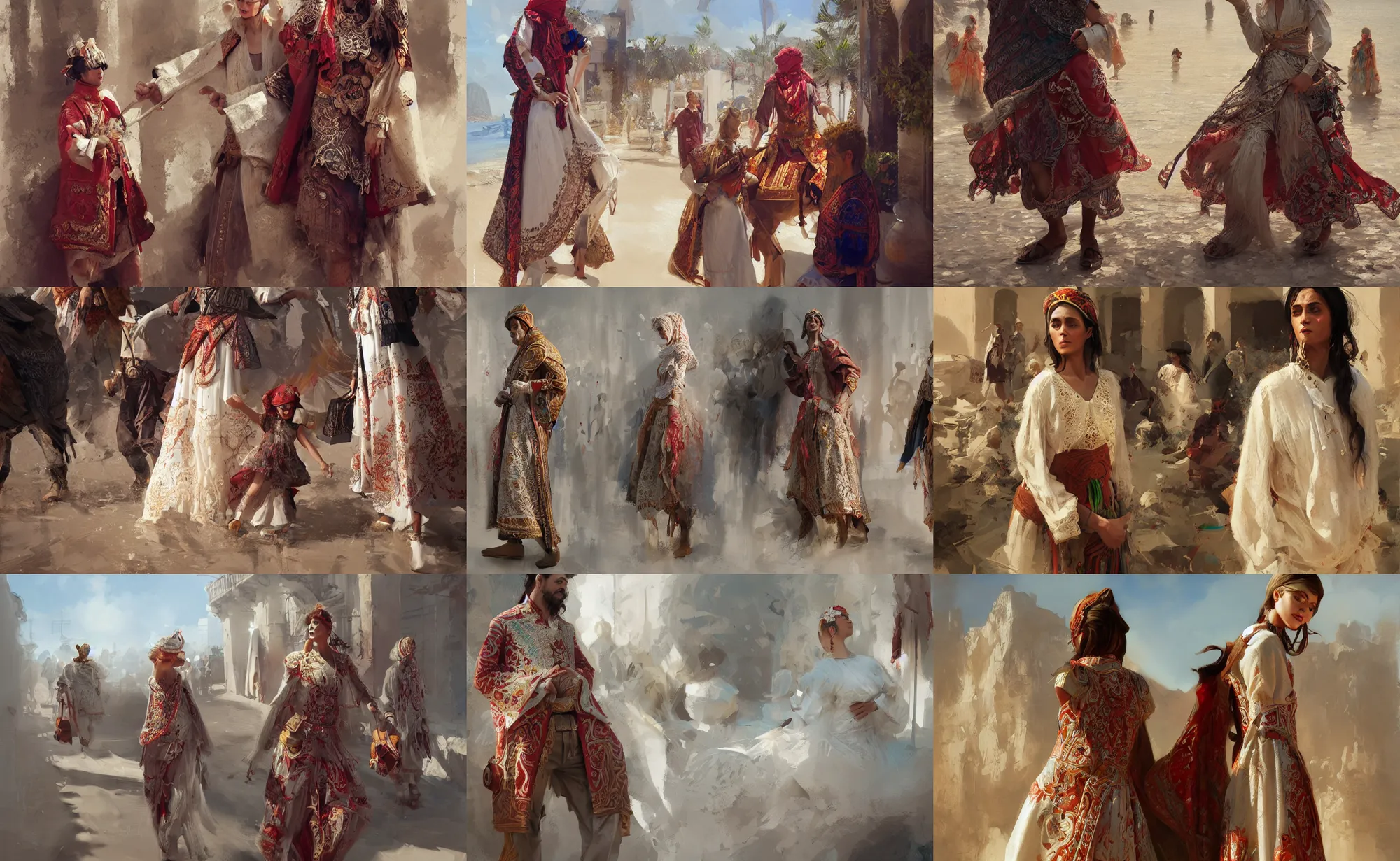 Prompt: costa blanca, people traditional sicilian clothes, intricate, highly detailed, smooth, artstation, digital illustration, ruan jia, mandy jurgens, rutkowski