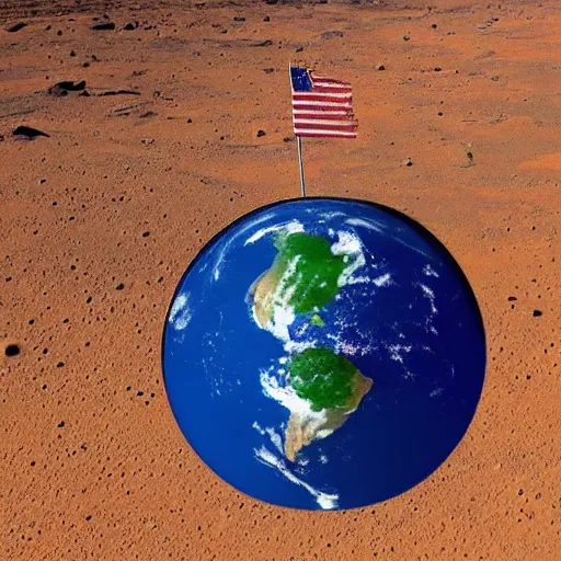 Image similar to a flag representing the earth on mars