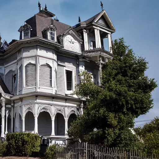 Prompt: exterior of haunted victorian house with ghosts