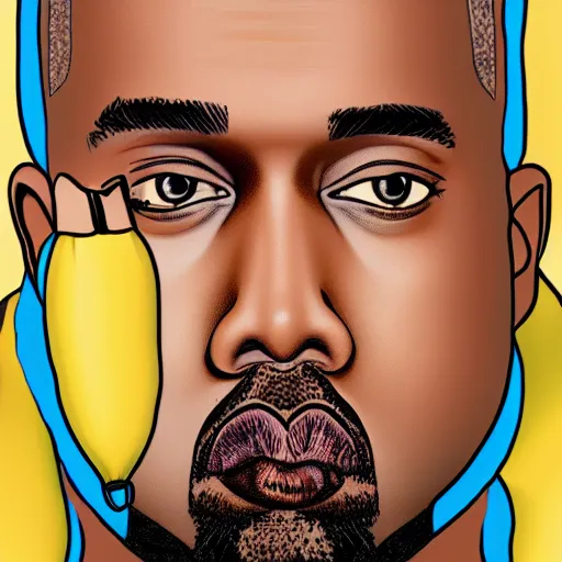 Image similar to Kanye West morphing into a banana, high detail, 4k