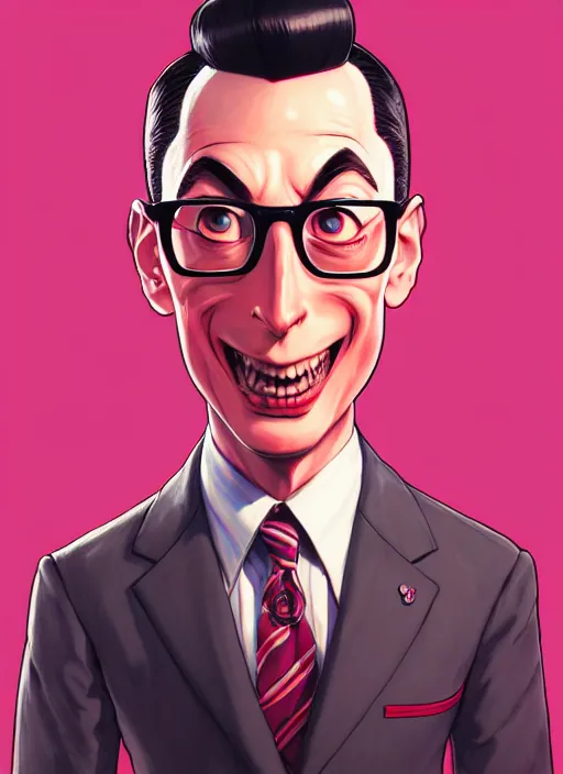 Prompt: pee wee herman, wide angle view, red and pink color scheme, highly detailed, artgerm, cushart krenz, king of fighters style, trending on artstation, soft light, sharp focus, illustration, character design, concept art